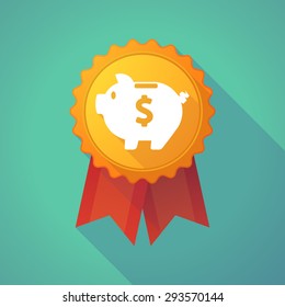 Illustration of a long shadow badge icon with a piggy bank