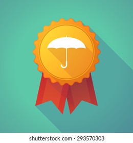 Illustration of a long shadow badge icon with an umbrella