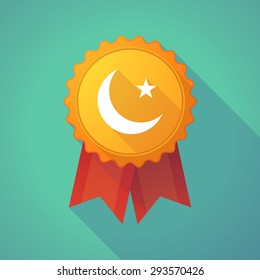 Illustration of a long shadow badge icon with an islam sign