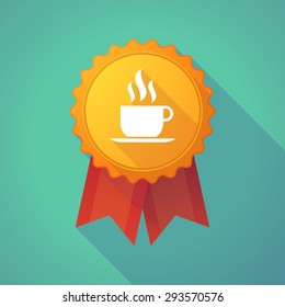 Illustration of a long shadow badge icon with a cup of coffee