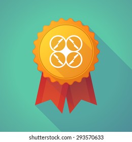 Illustration of a long shadow badge icon with a drone