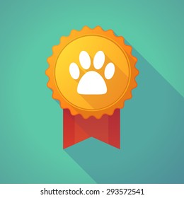 Illustration of a long shadow badge icon with an animal footprint