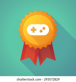 Illustration of a long shadow badge icon with a game pad