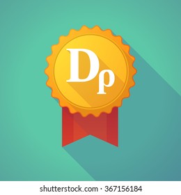 Illustration of a long shadow badge icon with a drachma currency sign