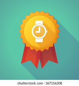 Illustration of a long shadow badge icon with a wrist watch