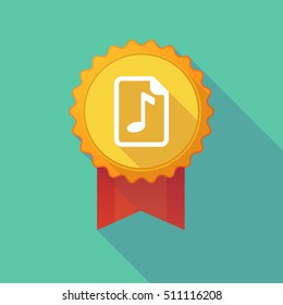 Illustration of a long shadow badge icon with  a music score icon