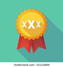 Illustration of a long shadow badge icon with  a XXX letter icon
