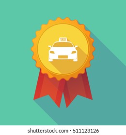 Illustration of a long shadow badge icon with  a taxi icon