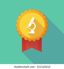 Illustration of a long shadow badge icon with  a microscope icon