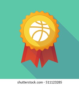 Illustration of a long shadow badge icon with  a basketball ball