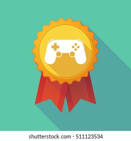 Illustration of a long shadow badge icon with  a game pad