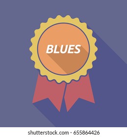 Illustration of a long shadow badge with    the text BLUES