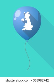 Illustration of a long shadow balloon with  a map of the UK 