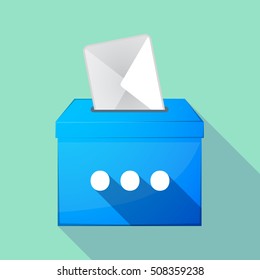 Illustration of a long shadow ballot box with  an ellipsis orthographic sign