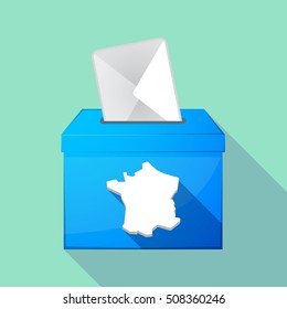 Illustration of a long shadow ballot box with  the map of France