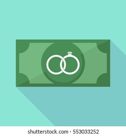 Illustration of a long shadow bank note with  two bonded wedding rings