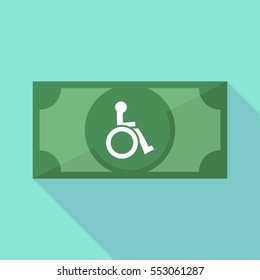 Illustration of a long shadow bank note with  a human figure in a wheelchair icon