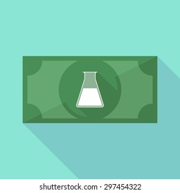 Illustration of a long shadow banknote icon with a chemical test tube