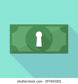 Illustration of a long shadow banknote icon with a key hole