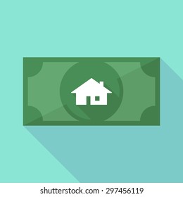 Illustration of a long shadow banknote icon with a house