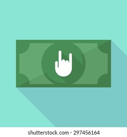 Illustration of a long shadow banknote icon with a rocking hand