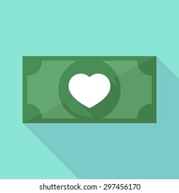 Illustration of a long shadow banknote icon with a heart
