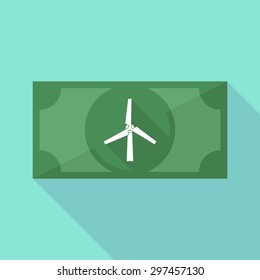 Illustration of a long shadow banknote icon with a wind generator