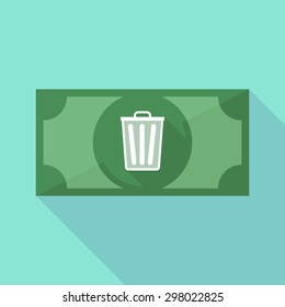 Illustration of a long shadow banknote icon with a trash can