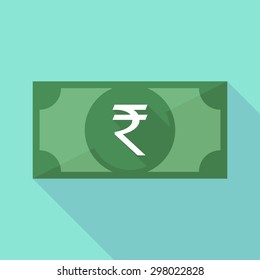 Illustration of a long shadow banknote icon with a rupee sign