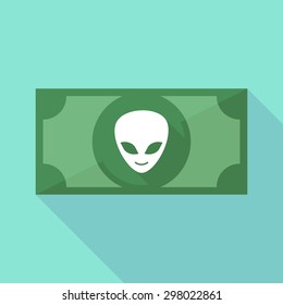 Illustration of a long shadow banknote icon with an alien face
