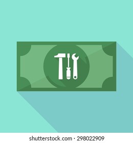 Illustration of a long shadow banknote icon with a tool set
