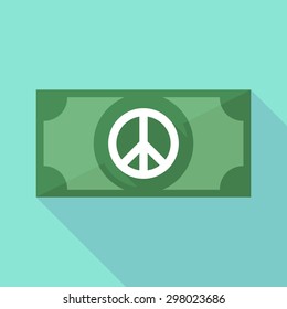 Illustration of a long shadow banknote icon with a peace sign