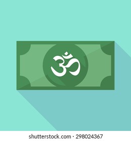 Illustration of a long shadow banknote icon with an om sign