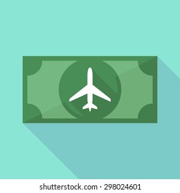 Illustration of a long shadow banknote icon with a plane
