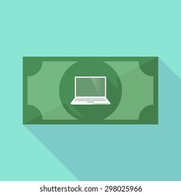 Illustration of a long shadow banknote icon with a laptop