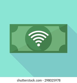 Illustration of a long shadow banknote icon with a radio signal sign