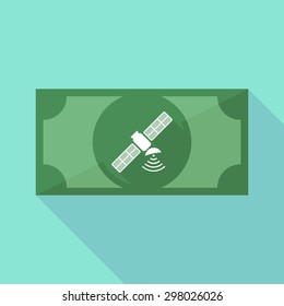 Illustration of a long shadow banknote icon with a satellite