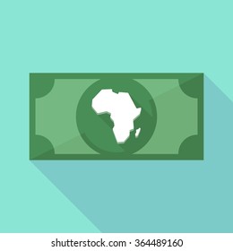 Illustration of a long shadow banknote icon with  a map of the african continent