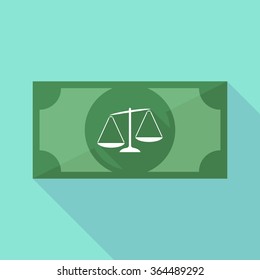 Illustration of a long shadow banknote icon with  an unbalanced weight scale