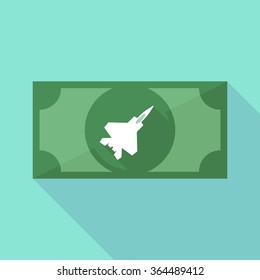 Illustration of a long shadow banknote icon with a combat plane