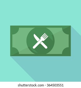 Illustration of a long shadow banknote icon with a knife and a fork