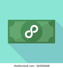 Illustration of a long shadow banknote icon with an infinite sign