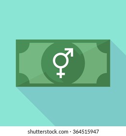 Illustration of a long shadow banknote icon with a bigender symbol