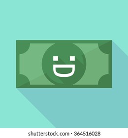 Illustration of a long shadow banknote icon with a laughing text face