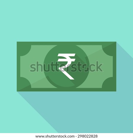 Illustration of a long shadow banknote icon with a rupee sign
