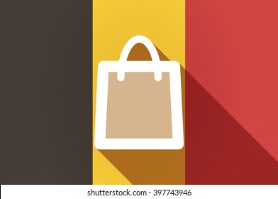 Illustration of a long shadow Belgium flag with a shopping bag