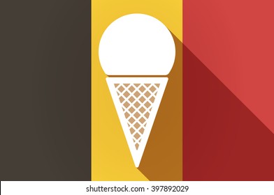 Illustration of a long shadow Belgium flag with a cone ice cream