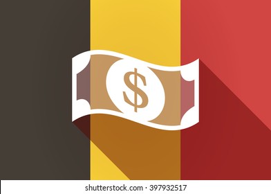 Illustration of a long shadow Belgium flag with a dollar bank note