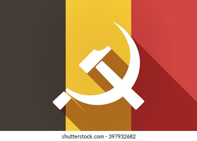 Illustration of a long shadow Belgium flag with  the communist symbol