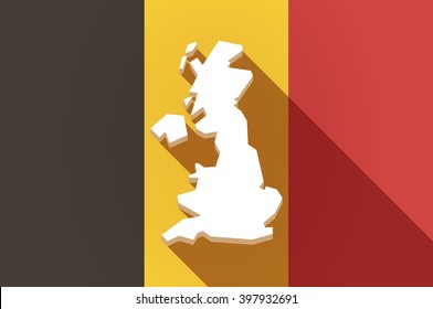 Illustration of a long shadow Belgium flag with  a map of the UK 